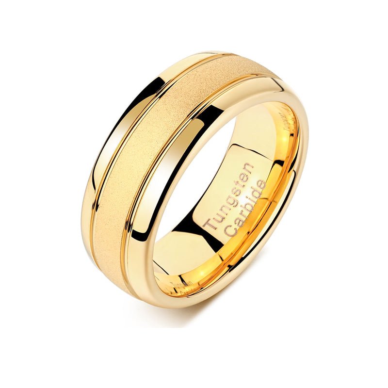 Men's Matte & High Sheen Golden Tungsten Carbide Ring - Ideal Place Market