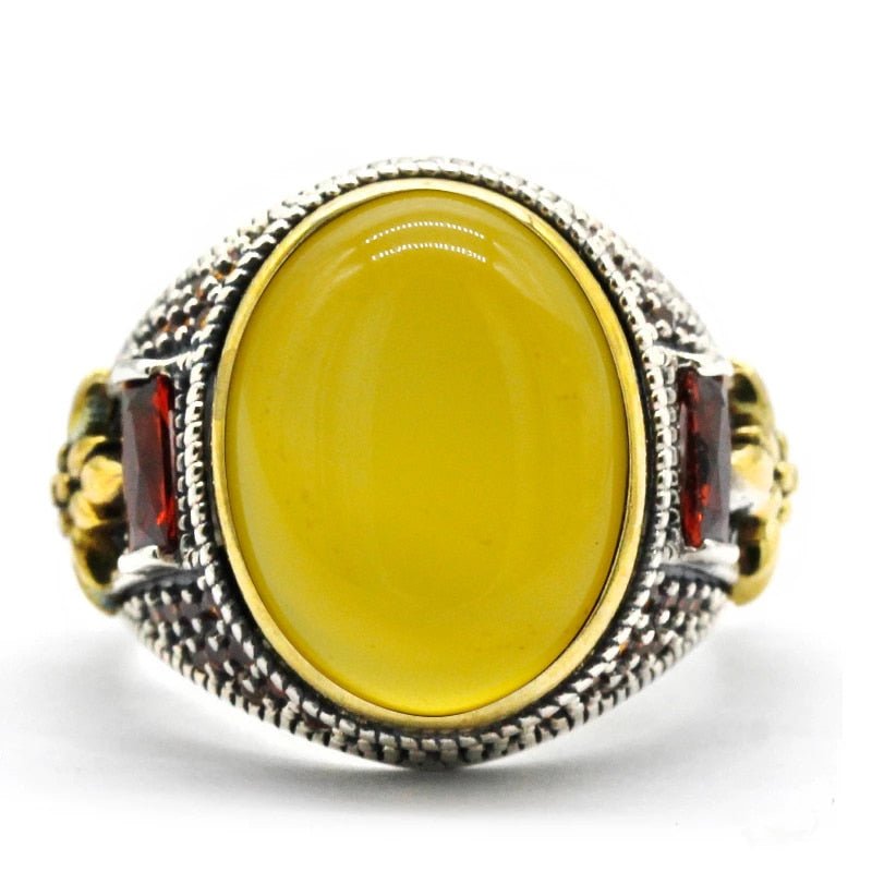 Men's Natural Yellow Onyx & Red Zircon Ring - Ideal Place Market