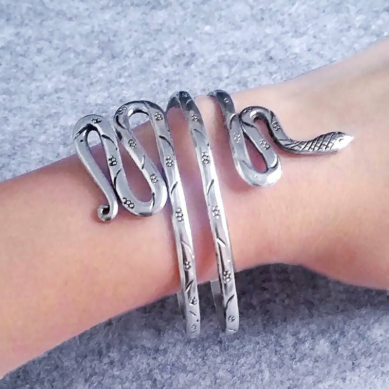 Miao Silver Coiling Snake Bracelet for Women
