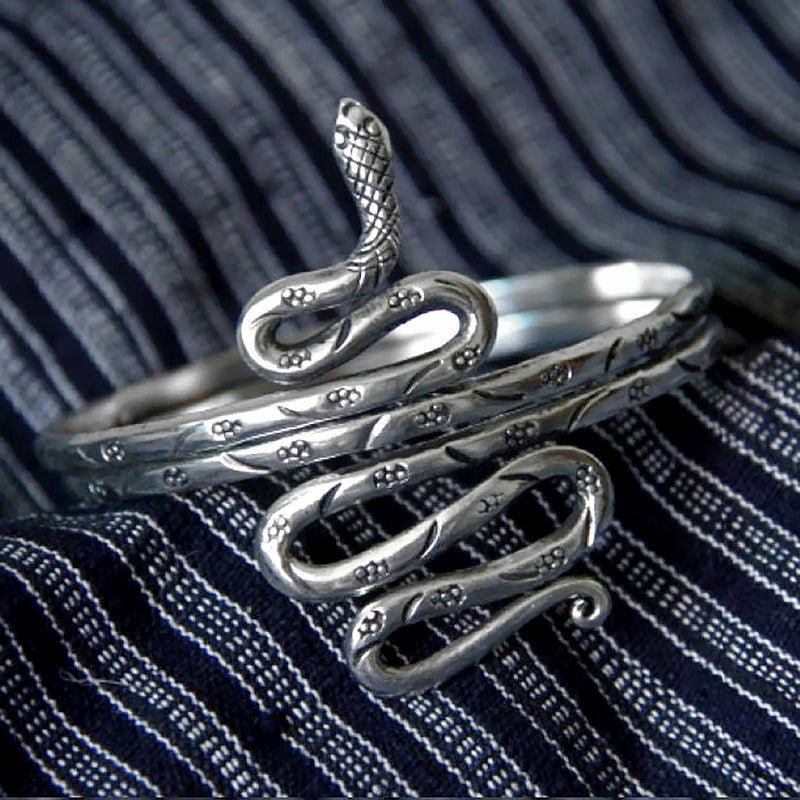 Miao Silver Coiling Snake Bracelet for Women