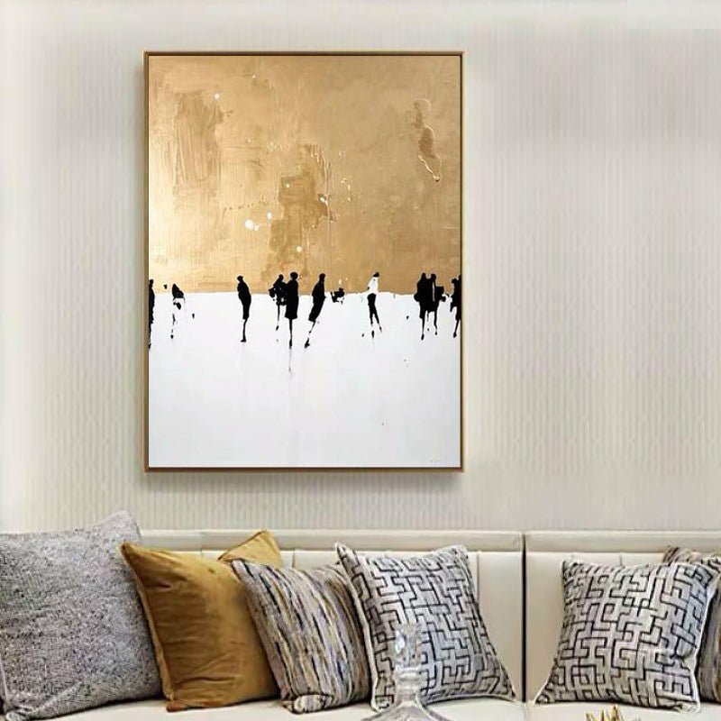 Minimal Abstract People on Golden Canvas Painting - Ideal Place Market