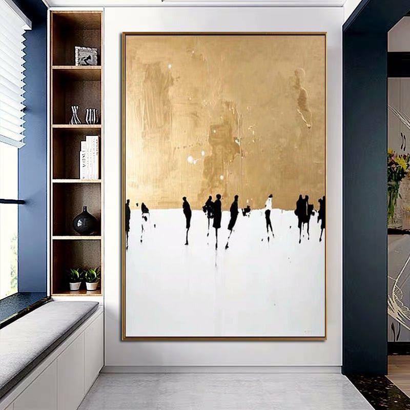 Minimal Abstract People on Golden Canvas Painting - Ideal Place Market
