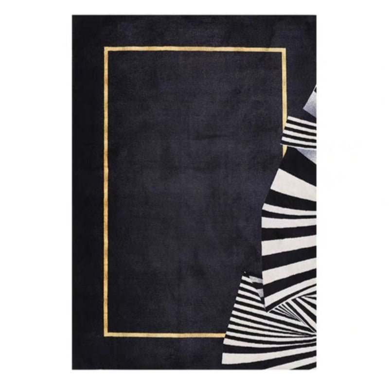 Modern Black, White & Gold Striped Low Profile Area Rug - Ideal Place Market
