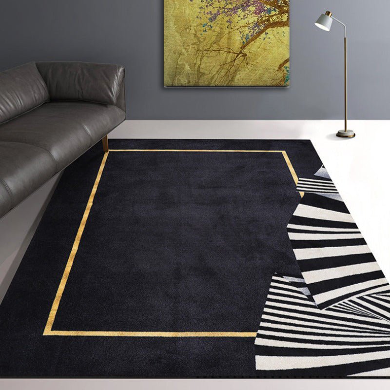 Modern Black, White & Gold Striped Low Profile Area Rug - Ideal Place Market