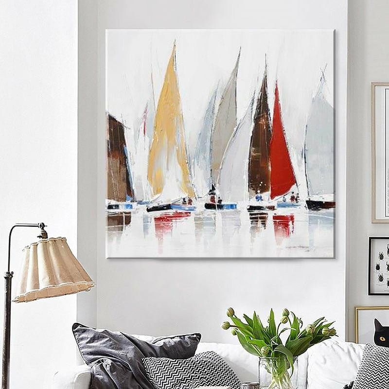 Modern Expressionist-Sailboat Painting - Hand-Painted Acrylic on Canvas - Ideal Place Market