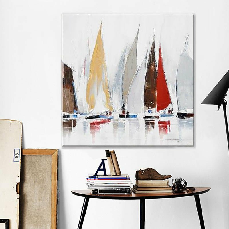 Modern Expressionist-Sailboat Painting - Hand-Painted Acrylic on Canvas - Ideal Place Market