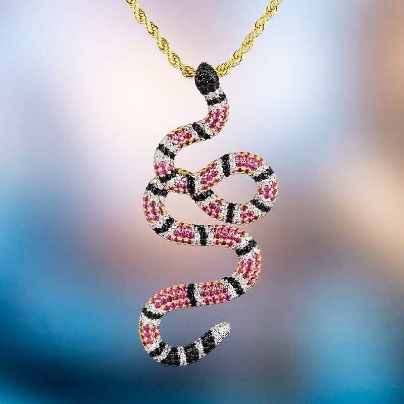 Multicolored CZ Crusted Coral Snake Necklace - 24in - Ideal Place Market