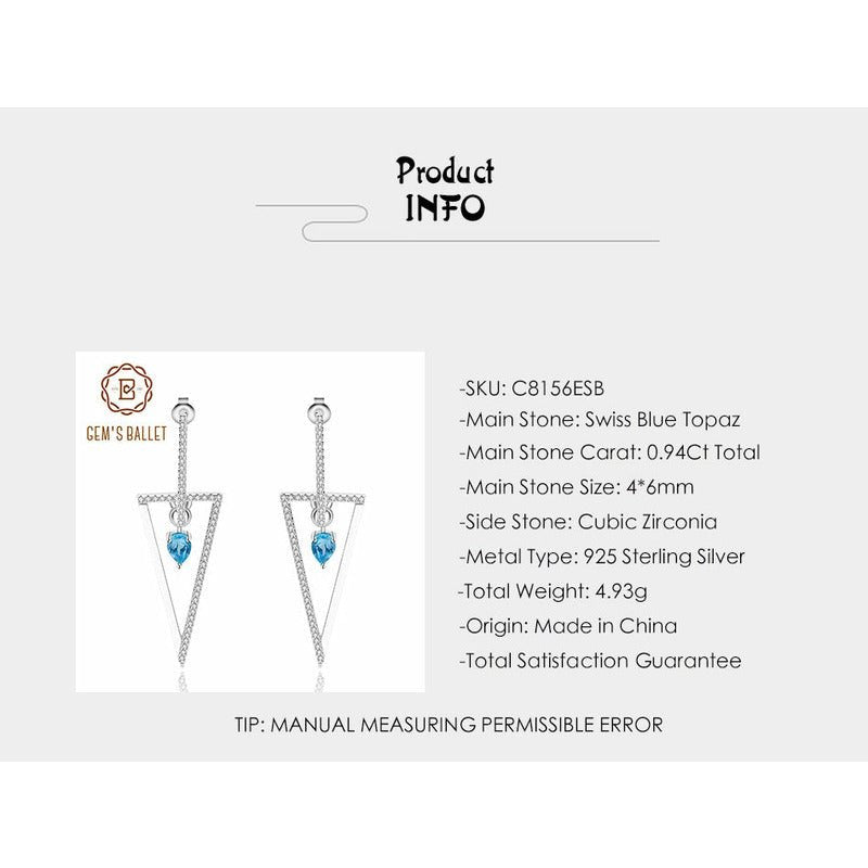 Natural Blue Topaz Drop Earrings in S925 Silver - Ideal Place Market