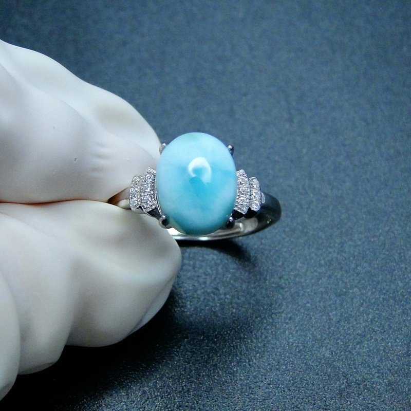 Natural Caribbean Blue Larimar in 925 Silver Ring - Ideal Place Market