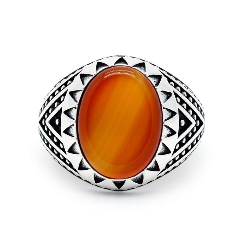 Natural Fire Agate in S925 Silver Men's Ring - Ideal Place Market
