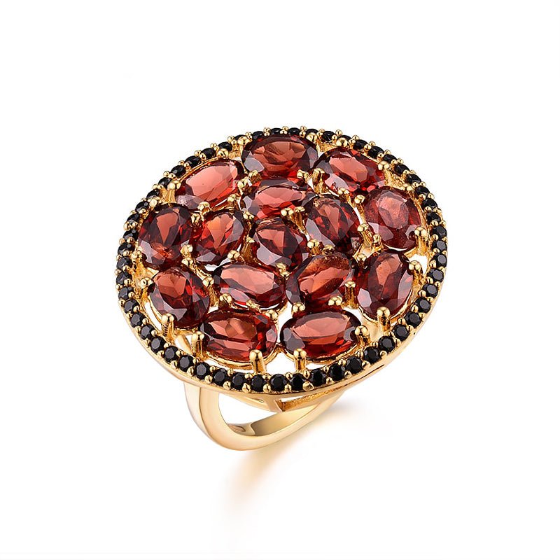 Natural Garnet & Gold Plated Sterling Silver Ring - Ideal Place Market