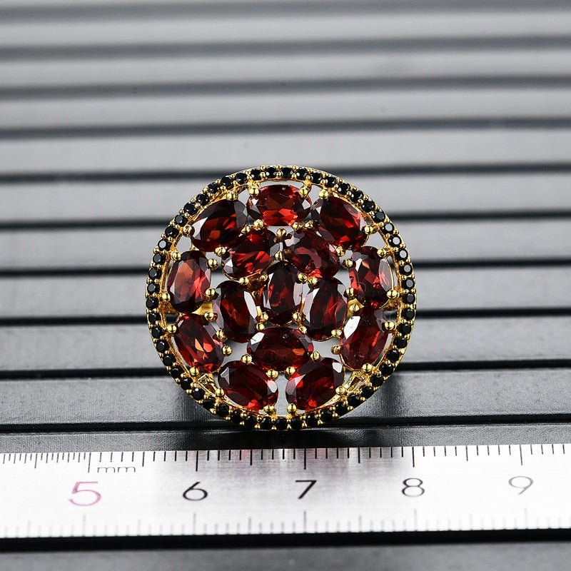 Natural Garnet & Gold Plated Sterling Silver Ring - Ideal Place Market