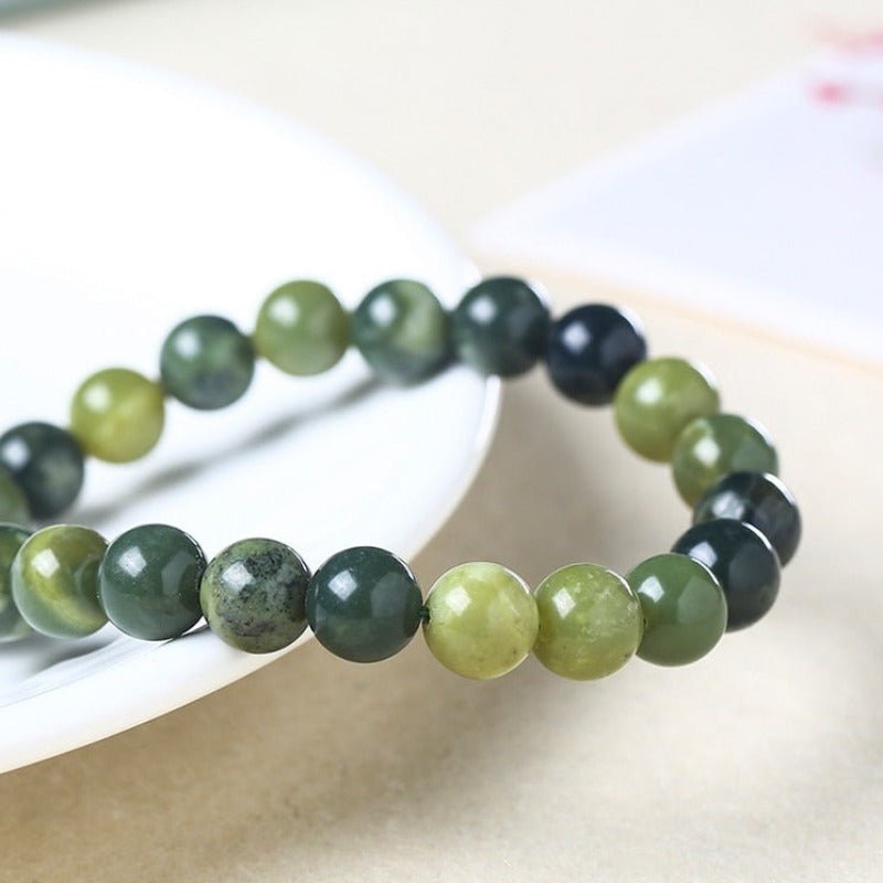 Natural Green Canadian Jade Beaded Bracelet - Ideal Place Market