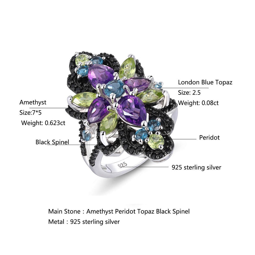 Natural Multicolor Gemstoned Sterling Silver Women’s Ring