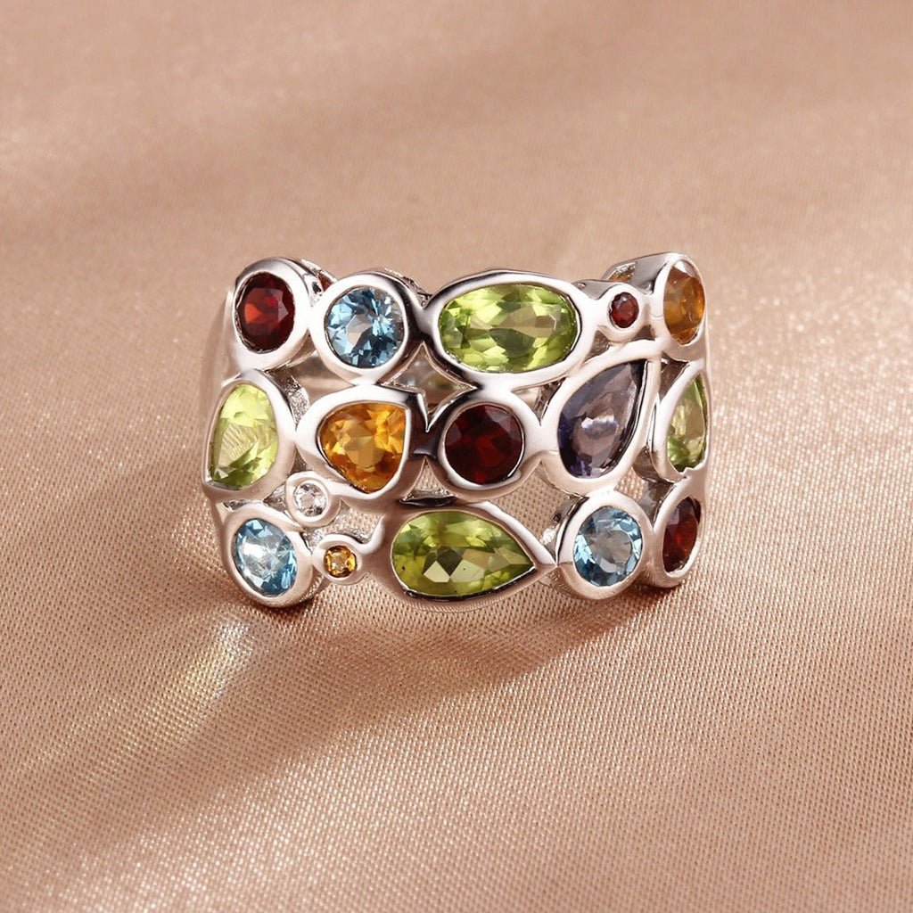 Natural Multicolored Gems in S925 Silver Ring for Women - Ideal Place Market