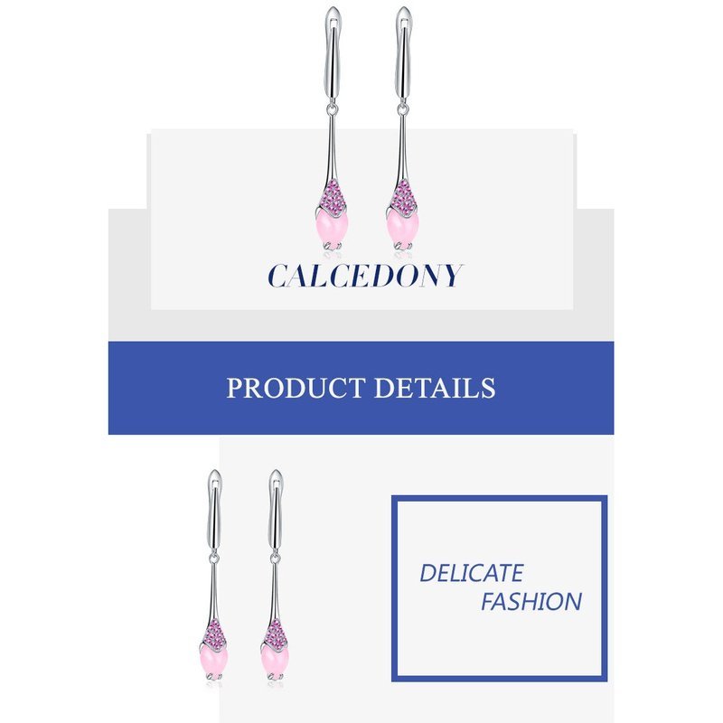 Natural Pink Calcedony Dangle Earrings in S925 - Ideal Place Market
