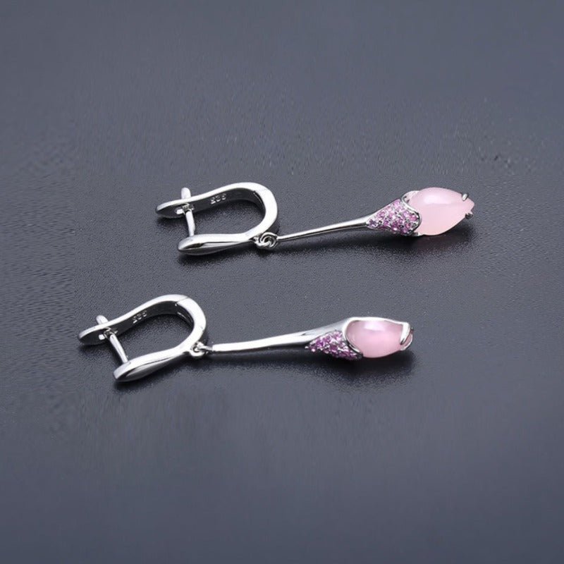 Natural Pink Calcedony Dangle Earrings in S925 - Ideal Place Market