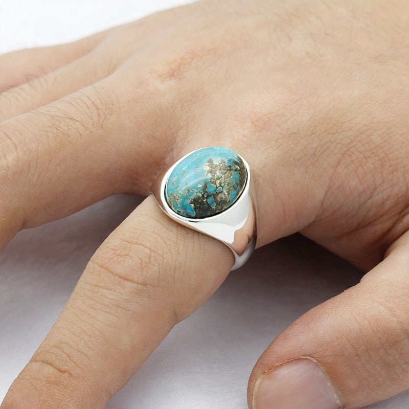 Natural Polished Turquoise in S925 Silver Ring - Ideal Place Market