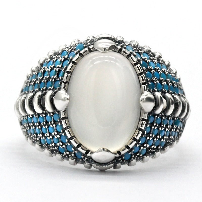 Natural White Agate & Turquoise S925 Ring - Ideal Place Market