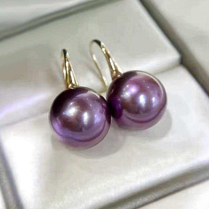 Natural Purple Edison Pearls in 18k Drop Earrings - Ideal Place Market