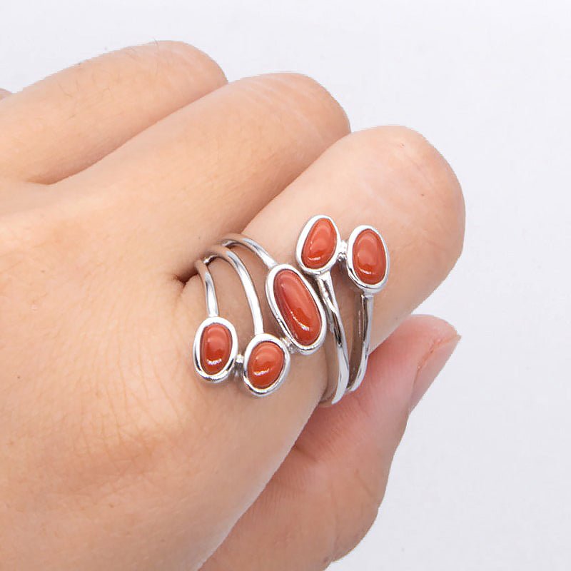 Natural Red Agate in 925 Silver Ring for Women - Ideal Place Market