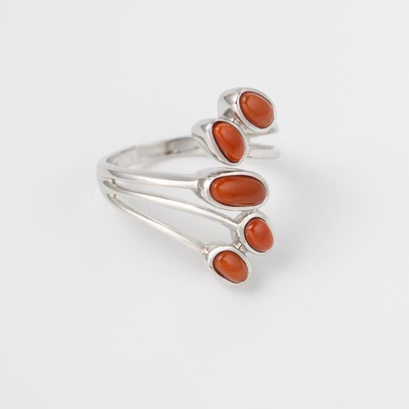 Natural Red Agate in 925 Silver Ring for Women - Ideal Place Market
