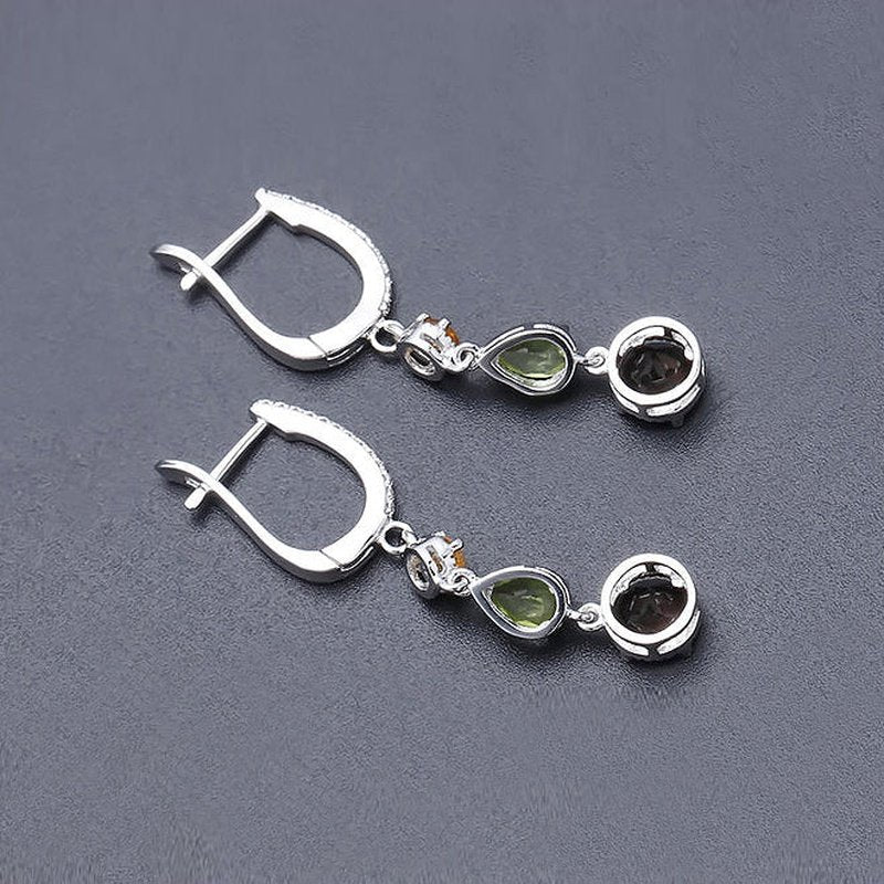 Natural Smoky Quartz, Citrine & Peridot in S925 Earrings - Ideal Place Market