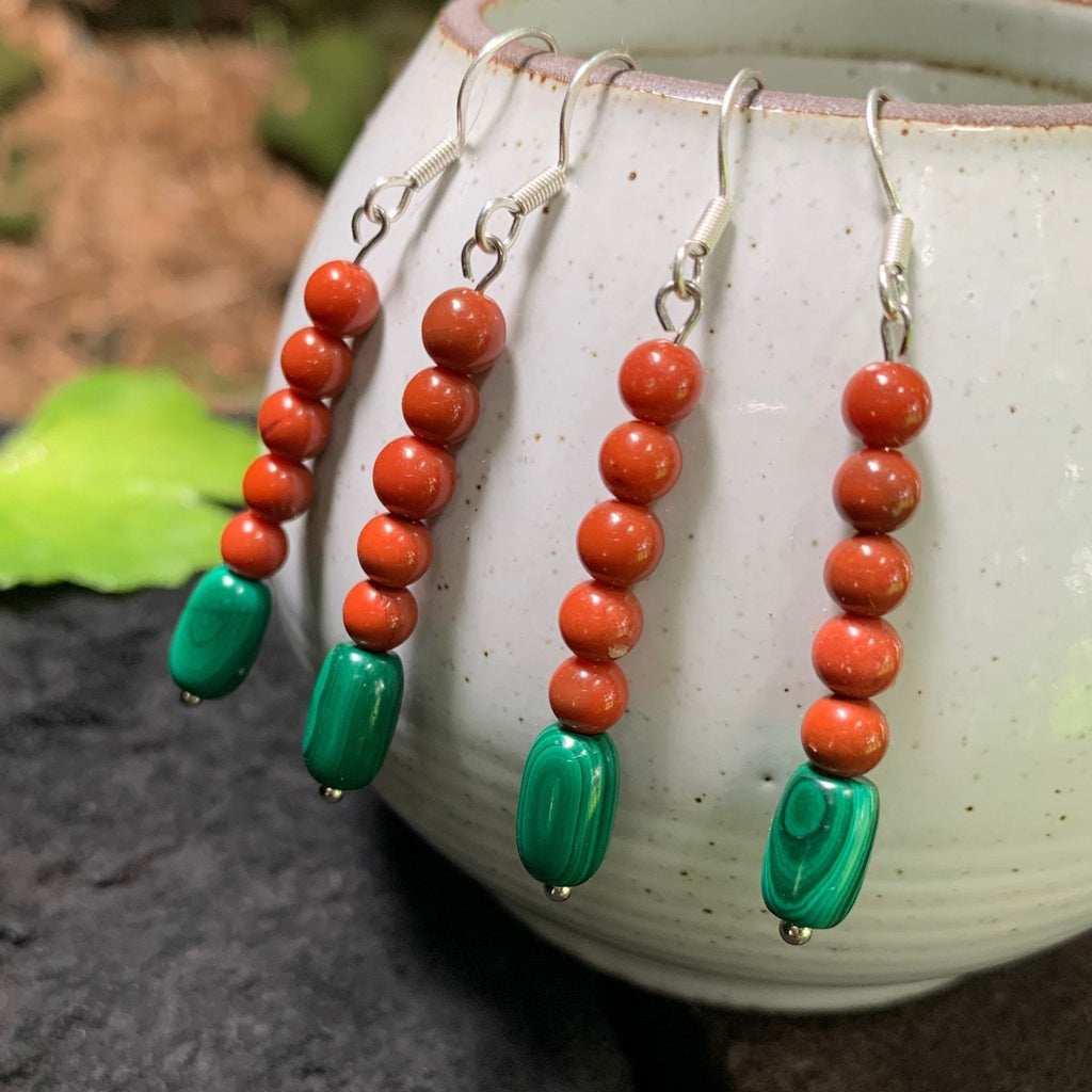 Natural Stacked Red Agate & Malachite Beaded Earrings - Ideal Place Market