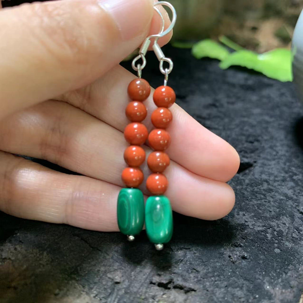 Natural Stacked Red Agate & Malachite Beaded Earrings - Ideal Place Market