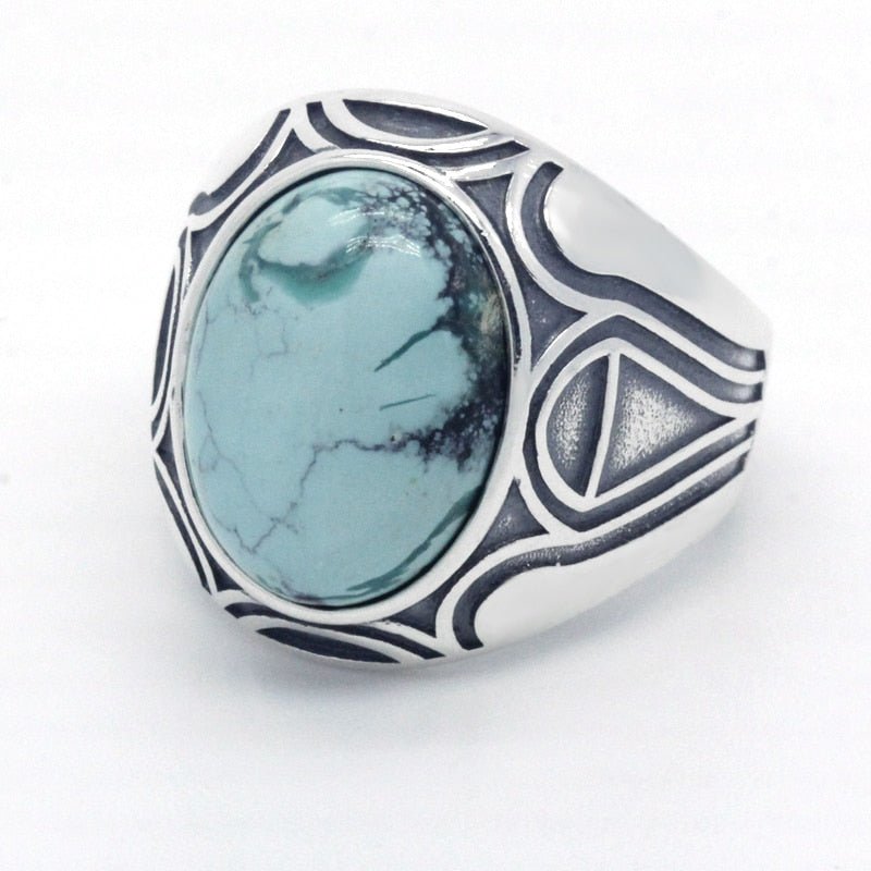 Natural Turquoise in S925 Sterling Silver Men's Ring - Ideal Place Market