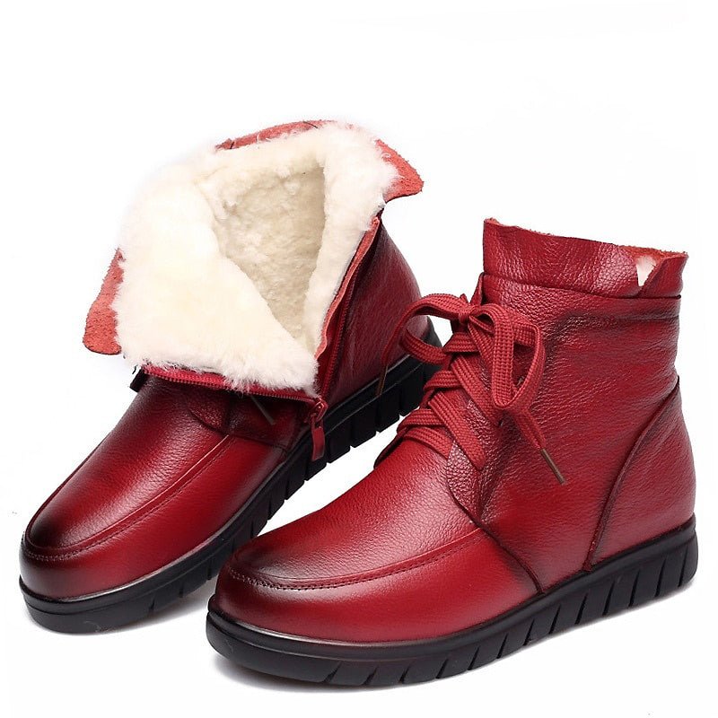 Natural Wool Lined Vintage Leather Winter Ankle Boots - Ideal Place Market