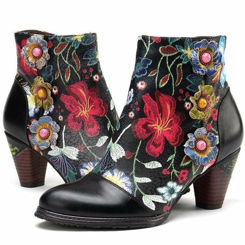 Old Western Handmade Colorful Black Leather Boots - Ideal Place Market