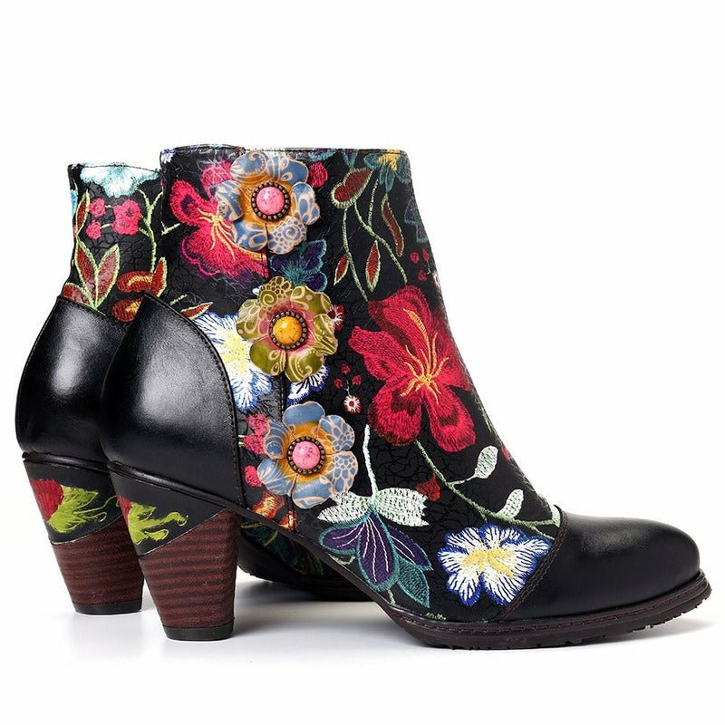 Old Western Handmade Colorful Black Leather Boots - Ideal Place Market