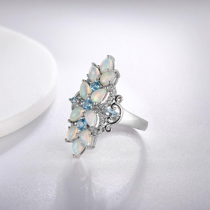 Ornate Opal & Blue Topaz in S925 Silver Ring - Ideal Place Market