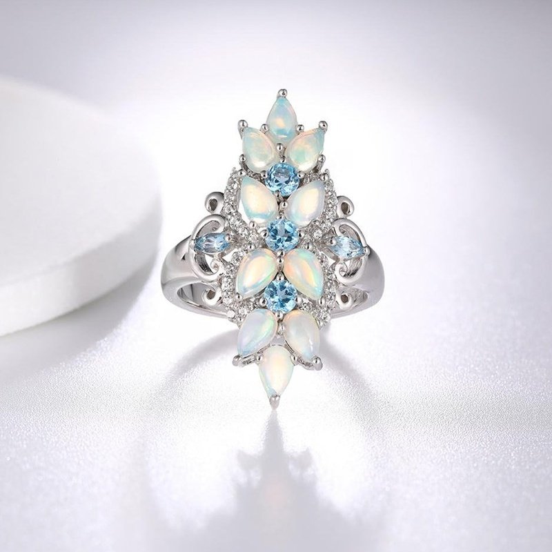 Ornate Opal & Blue Topaz in S925 Silver Ring - Ideal Place Market