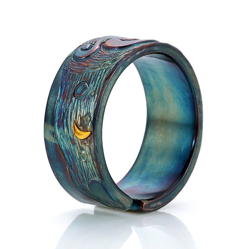 Patina Oxidized Night Sky on S999 Silver Adjustable Ring - Ideal Place Market
