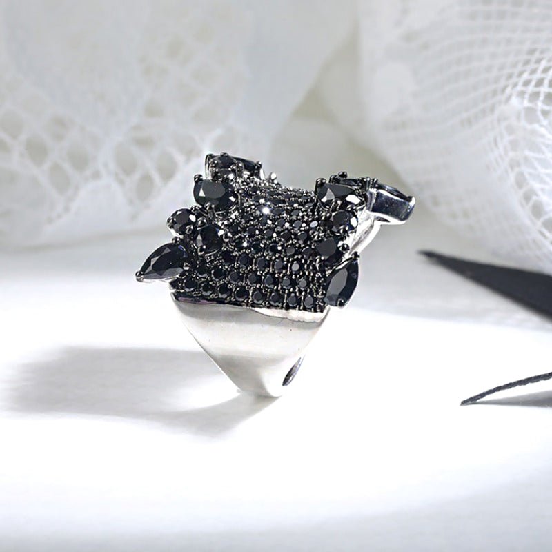 Pavé Black Spinel & S925 Silver Ring - Ideal Place Market