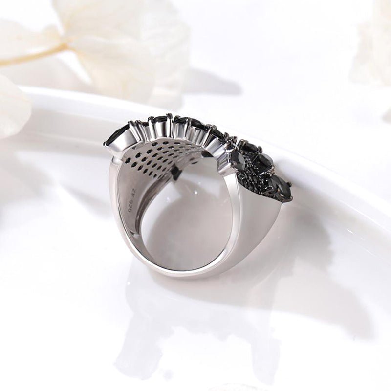 Pavé Black Spinel & S925 Sterling Silver Ring - Ideal Place Market