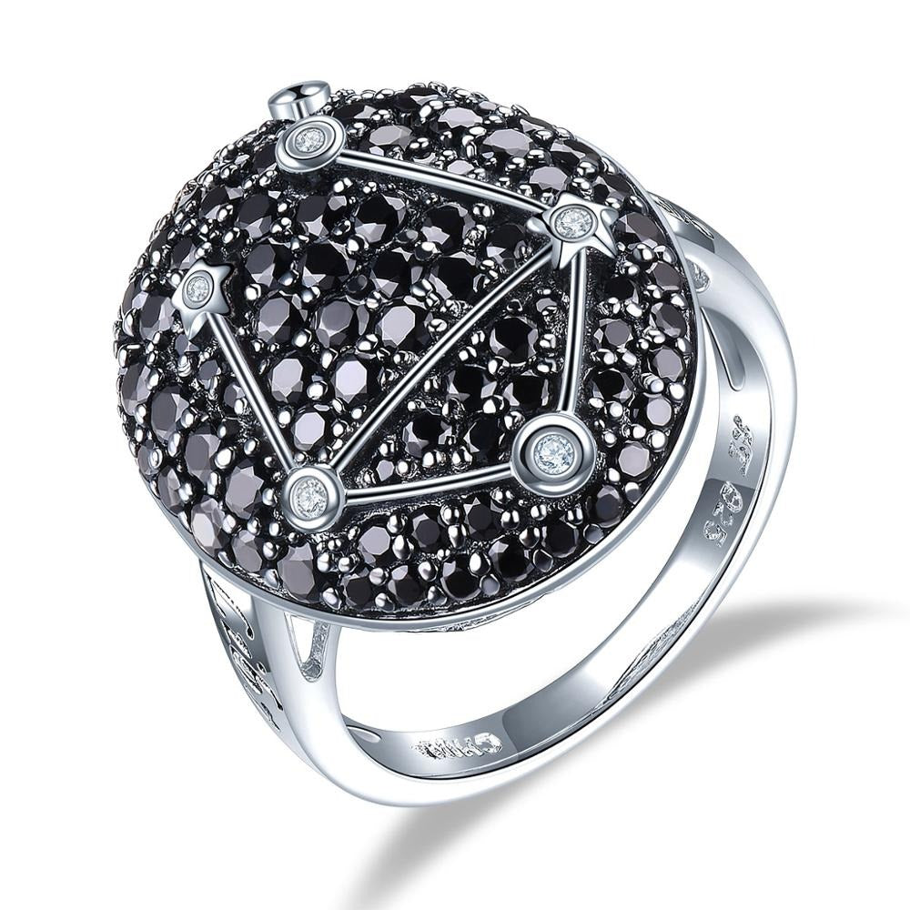 Pavé Black Spinel ’Zodiac Sign’ Sterling Silver Rings - 6 / 