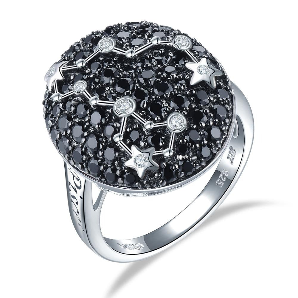 Pavé Black Spinel ’Zodiac Sign’ Sterling Silver Rings - 6 / 