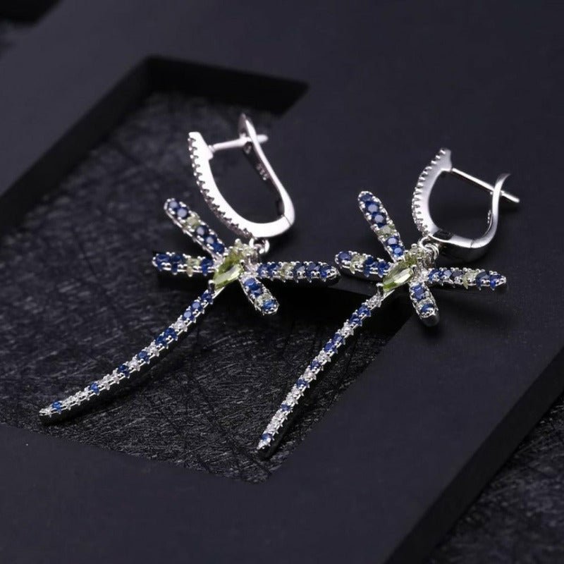 Peridot Dragonfly Earrings in 925 Silver - Ideal Place Market