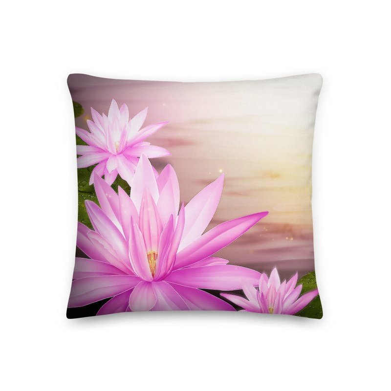 Pink Lotus Pond Premium Stuffed Reversible Throw Pillows - Ideal Place Market