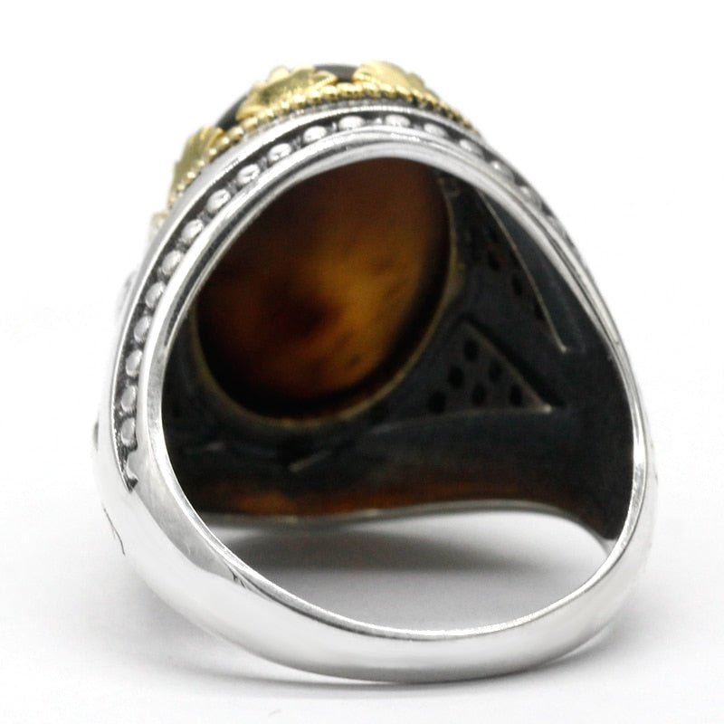 Polished Brown Agate & Black Zircon in S925 Ring - Ideal Place Market