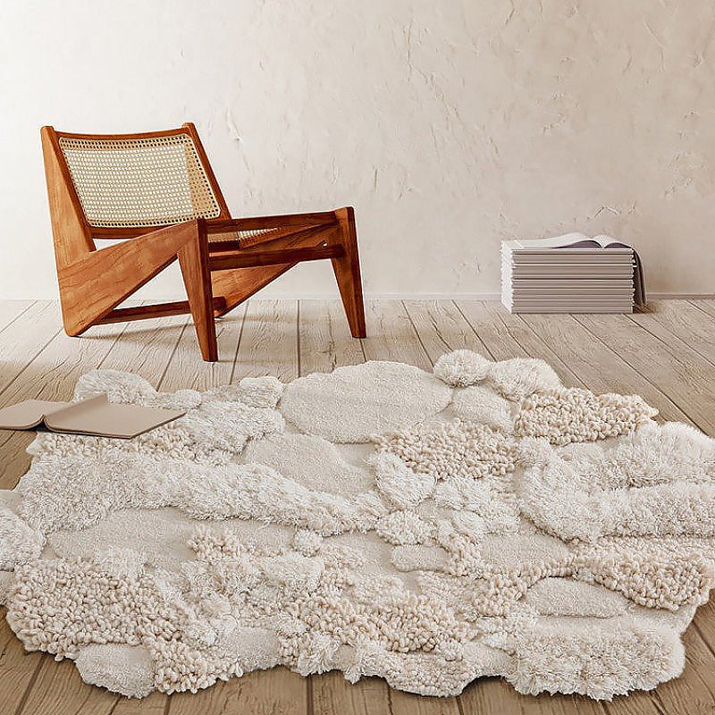 Post Modern Hand Knotted Beige 3D Wool Rug - Ideal Place Market