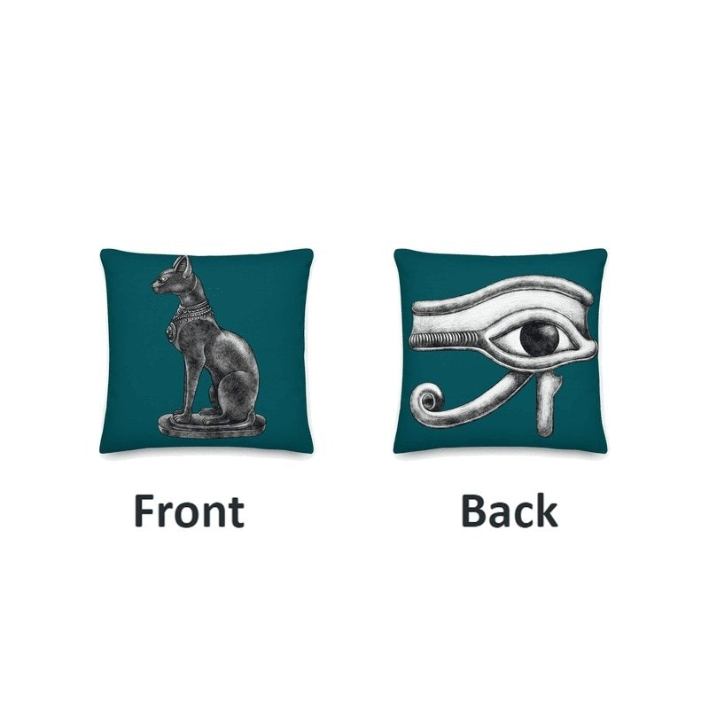 Premium Stuffed Ancient Egyptian Bastet & Eye of Horus Reversible Throw Pillows - Ideal Place Market