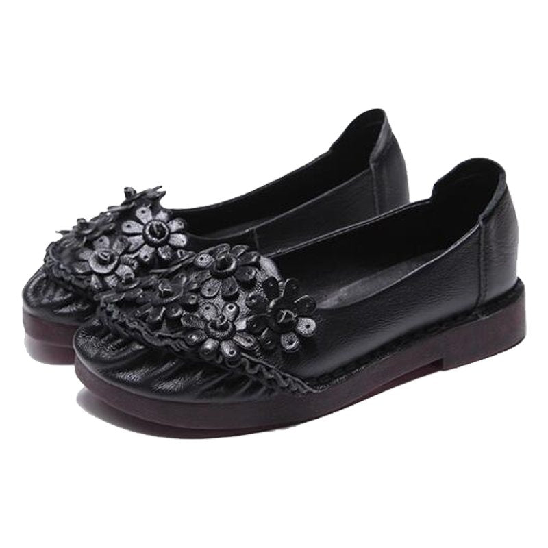 Premium Tanned Cow Leather Floral Bouquet Slip-On Loafers - Ideal Place Market
