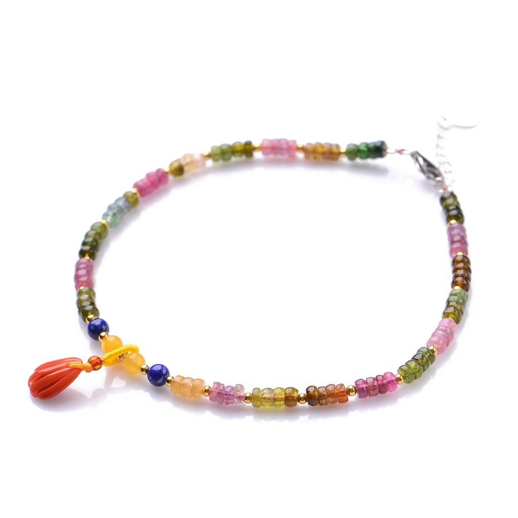 Rainbow Tourmaline Beaded S925 Anklet - Ideal Place Market