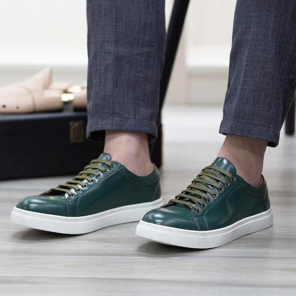 Rich Green Leather Lace-Up Derby Sneaker - Ideal Place Market
