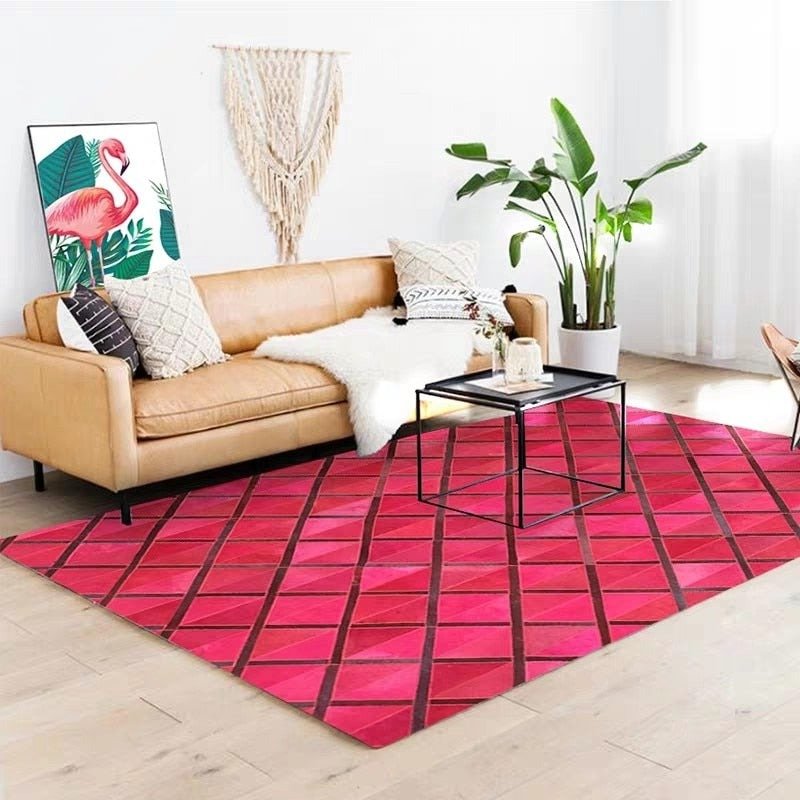 Room-Lifting Fuchsia Cowhide Patchwork Area Rug - Ideal Place Market