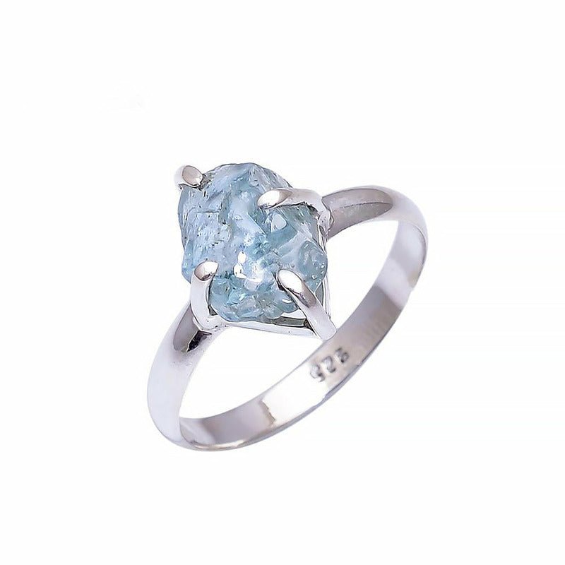 Rough Natural 4ct Aquamarine Stone Set in 925 Sterling Silver Ring - Ideal Place Market